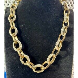 Vintage Gold Tone And Rhinestone Loop Necklace 20" With 2" Extension